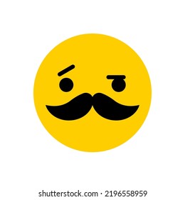 Eyebrow play emoticon with mustache. Flat icon emoji.