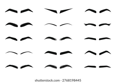 Eyebrow shapes and styles collection featuring various grooming arches for beauty makeup and facial aesthetics icon vector illustration.