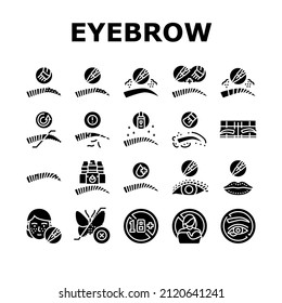 Eyebrow Tattoo Beauty Procedure Icons Set Vector. Eyebrow Tattoo And Correction, Nano And Ombre Brows. Prepare For Treatment Eyeliner, Cosmetology Salon Service Glyph Pictograms Black Illustrations