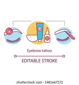 Eyebrow tattoo concept icon. Beauty service idea thin line illustration. Brow henna. Procedure in beauty salon. Eyebrow microblading. Vector isolated outline drawing. Editable stroke