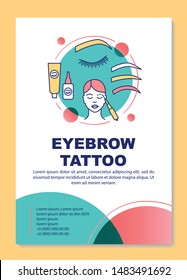 Eyebrow tattoo poster template layout. Tinting products, permanent makeup. Banner, booklet, leaflet print design with linear icons. Vector brochure page layout for magazines, advertising flyers