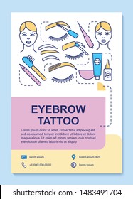 Eyebrow tattoo poster template layout. Eye brow tinting, dyeing permanent makeup. Banner, booklet, leaflet print design with linear icons. Vector brochure page layout for magazines, advertising flyers