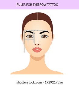 Eyebrow tattoo ruler attached to face, eyebrow guide, vector illustration