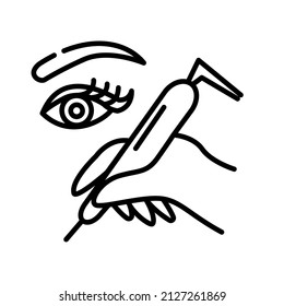 Eyebrow tool. Icon for beauty studios with the image of an eye and an eyebrow. Simple vector illustration. Suitable for use in social networks, on the website, in typography, on labels. Tattoo machine
