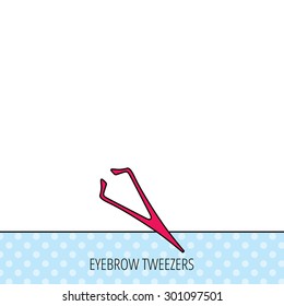 Eyebrow tweezers icon. Cosmetic equipment sign. Aesthetic beauty symbol. Circles seamless pattern. Background with red icon. Vector