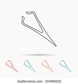 Eyebrow tweezers icon. Cosmetic equipment sign. Aesthetic beauty symbol. Linear icons on white background. Vector