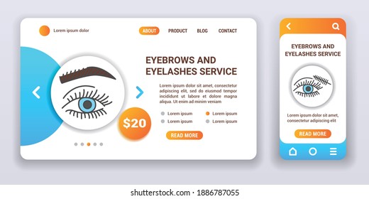 Webbanner und Handy-App-Kit für Augenbrauen und Wimpern. Schönheitsindustrie. Umfassende Vektorgrafik