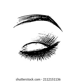 eyebrows eyelashes - sketch with strokes. beauty saloon. makeup - vector illustration in flat style. eye