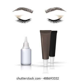 Eyebrows and eyelashes tint.  Closed eyes. Vector illustration