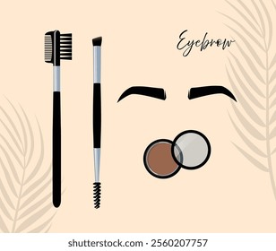 Eyebrows make up set: brushes and pomade. Makeup brusher clip art.