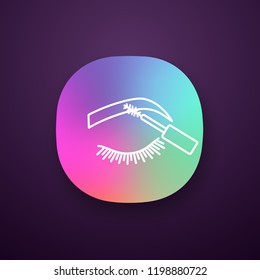 Eyebrows mascara app icon. Brows makeup. Eyebrows tinting. Brows shaping by dyeing. UI/UX user interface. Web or mobile application. Vector isolated illustration