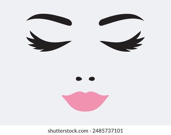 Eyebrows with pink lips icon. Woman face logo design. Vector illustration.