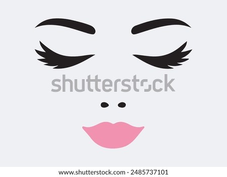 Eyebrows with pink lips icon. Woman face logo design. Vector illustration.