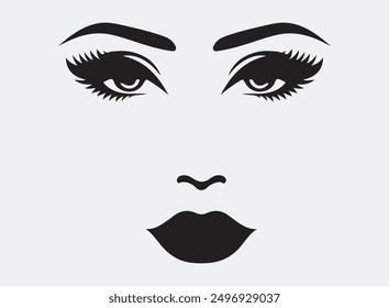 Eyebrows with red lips icon. Woman face silhouette logo design. Vector illustration.