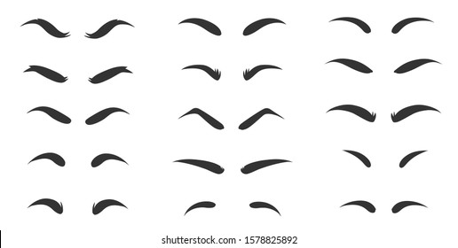 Eyebrows shapes Set. Eyebrow shapes. Various types of eyebrows. Makeup tips. Classic type and different thickness of brows.