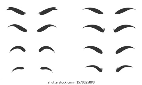 Eyebrows shapes Set. Eyebrow shapes. Various types of eyebrows. Makeup tips. Eyebrow shaping for women. Classic type and different thickness of brows.