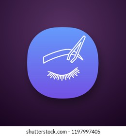 Eyebrows shaping app icon. UI/UX user interface. Brows correction. Eyebrows tweezing. Brows plucking. Cosmetic tweezer. Web or mobile application. Vector isolated illustration