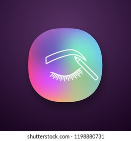 Eyebrows shaping app icon. UI/UX user interface. Makeup pencil. Brows makeup. Brows contouring. Eyebrow pencil. Web or mobile application. Vector isolated illustration