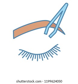 Eyebrows shaping color icon. Brows correction. Eyebrows tweezing. Brows plucking. Cosmetic tweezer. Isolated vector illustration