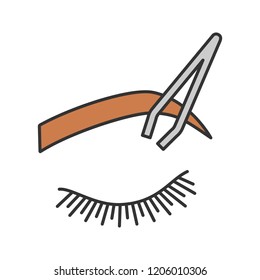 Eyebrows shaping color icon. Brows correction. Eyebrows tweezing. Brows plucking. Cosmetic tweezer. Isolated vector illustration