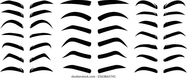 Eyebrows shaping icons in flat set. different style male and female vector for apps or website black eyebrow linear isolated on transparent background Unkept shaggy and bushy eyelash