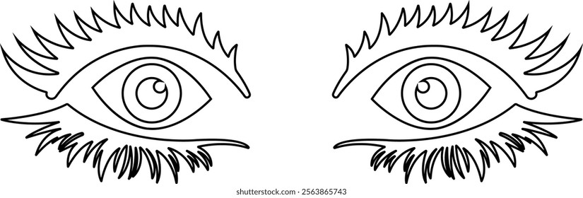 Eyebrows shaping icons in line. different style male and female vector for apps or website black eyebrow linear isolated on transparent background Unkept shaggy and bushy eyelash