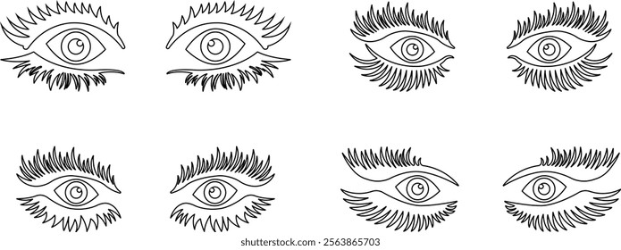 Eyebrows shaping icons in line set. different style male and female vector for apps or website black eyebrow linear isolated on transparent background Unkept shaggy and bushy eyelash