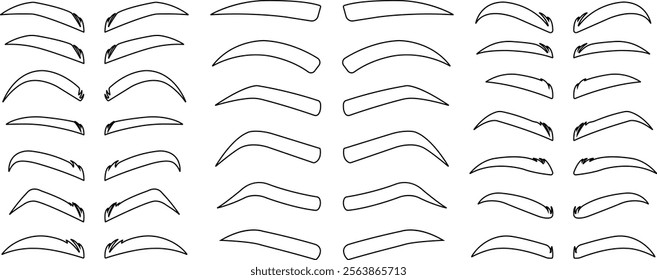 Eyebrows shaping icons in line set. different style male and female vector for apps or website black eyebrow linear isolated on transparent background Unkept shaggy and bushy eyelash