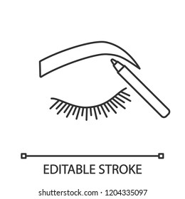 Eyebrows shaping linear icon. Thin line illustration. Makeup pencil. Brows makeup. Brows contouring. Eyebrow pencil. Contour symbol. Vector isolated outline drawing. Editable stroke