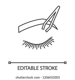 Eyebrows shaping linear icon. Thin line illustration. Brows correction. Eyebrows tweezing. Brows plucking. Cosmetic tweezer. Contour symbol. Vector isolated outline drawing. Editable stroke