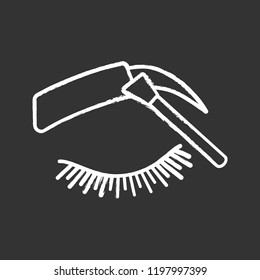 Eyebrows tinting chalk icon. Eyebrows brush. Henna brow tattoo. Brows shaping by dyeing. Pigment application. Isolated vector chalkboard illustration