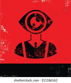 Eye,businessman design on red background, grunge vector