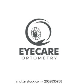 Eyecare Optometry Logo, Creative Vector Hand Hug Eyeball