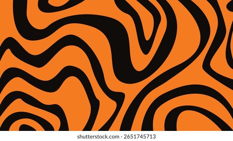 Eye-catching abstract art with black squiggle lines on a vibrant orange backdrop. Bold and energetic visual design