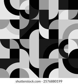 An eyecatching abstract design that features various geometric shapes in distinct black, white, and gray shades