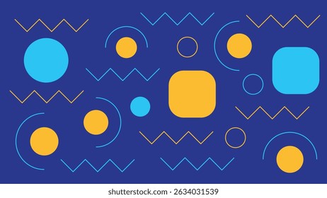 Eye-catching abstract illustration featuring dark blue, yellow, and soft lines over a bright blue background. Great for modern design.