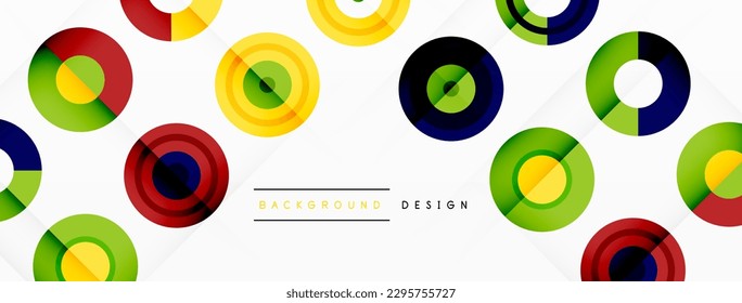 Eye-catching background of colorful circles of equal size arranged in abstract pattern. Circle boasts unique tone or hue, creating rainbow effect. Design has upbeat, contemporary feel