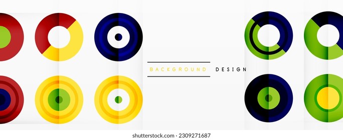 Eye-catching background of colorful circles of equal size arranged in abstract pattern. Circle boasts unique tone or hue, creating rainbow effect. Design has upbeat, contemporary feel