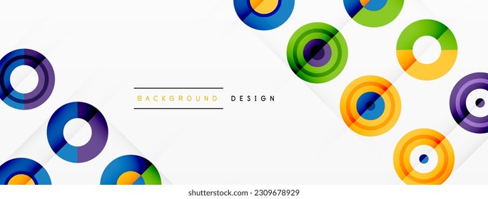 Eye-catching background of colorful circles of equal size arranged in abstract pattern. Circle boasts unique tone or hue, creating rainbow effect. Design has upbeat, contemporary feel