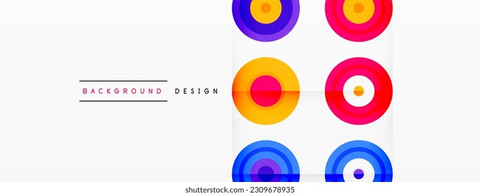 Eye-catching background of colorful circles of equal size arranged in abstract pattern. Circle boasts unique tone or hue, creating rainbow effect. Design has upbeat, contemporary feel