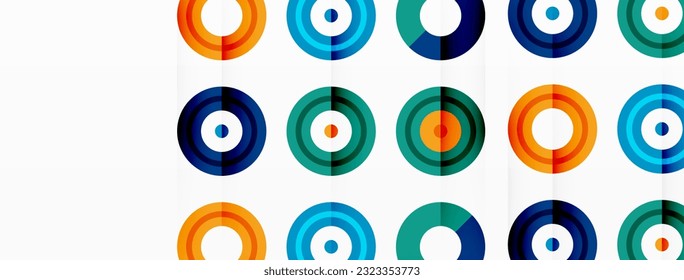 Eye-catching background of colorful circles of equal size arranged in abstract pattern. Circle boasts unique tone or hue, creating rainbow effect. Design has upbeat, contemporary feel
