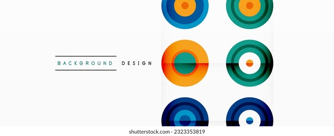 Eye-catching background of colorful circles of equal size arranged in abstract pattern. Circle boasts unique tone or hue, creating rainbow effect. Design has upbeat, contemporary feel