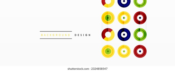 Eye-catching background of colorful circles of equal size arranged in abstract pattern. Circle boasts unique tone or hue, creating rainbow effect. Design has upbeat, contemporary feel