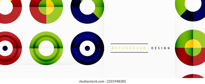 Eye-catching background of colorful circles of equal size arranged in abstract pattern. Circle boasts unique tone or hue, creating rainbow effect. Design has upbeat, contemporary feel