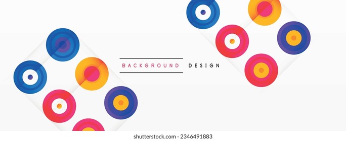 Eye-catching background of colorful circles of equal size arranged in abstract pattern. Circle boasts unique tone or hue, creating rainbow effect. Design has upbeat, contemporary feel
