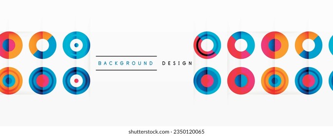 Eye-catching background of colorful circles of equal size arranged in abstract pattern. Circle boasts unique tone or hue, creating rainbow effect. Design has upbeat, contemporary feel