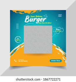 Eye-catching BBQ chicken burger ,fast food or restaurant social media banner for promotion