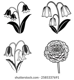 "Eye-Catching Black and White Flower Illustrations"
