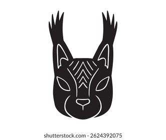 An eyecatching black and white illustration showcasing a unique and stylized artistic animal head design