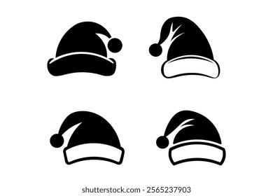 Eye-catching black and white Santa hat graphic for holiday marketing materials, traditional Santa hat graphic, holiday decoration graphic, Santa hat silhouette, winter holiday design